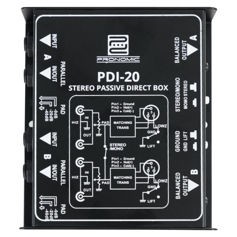 Pronomic PDI-20 passive Stereo-DI-Box | Harfa.com - Hudební nástroje