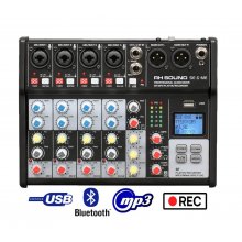 RH Sound mix pult 6 vst. (4+2) USB, MP3, Bluetooth, Record,