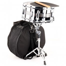 PROLINE Cvičný set pro bubeníky, 14x6,5" kovový snare +třínohý stojan, tlumící pad, pal.