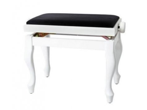 GEWA Piano stolička Deluxe Classic Bílá, matná černý potah – vysoký lesk hnědé sedadlo 