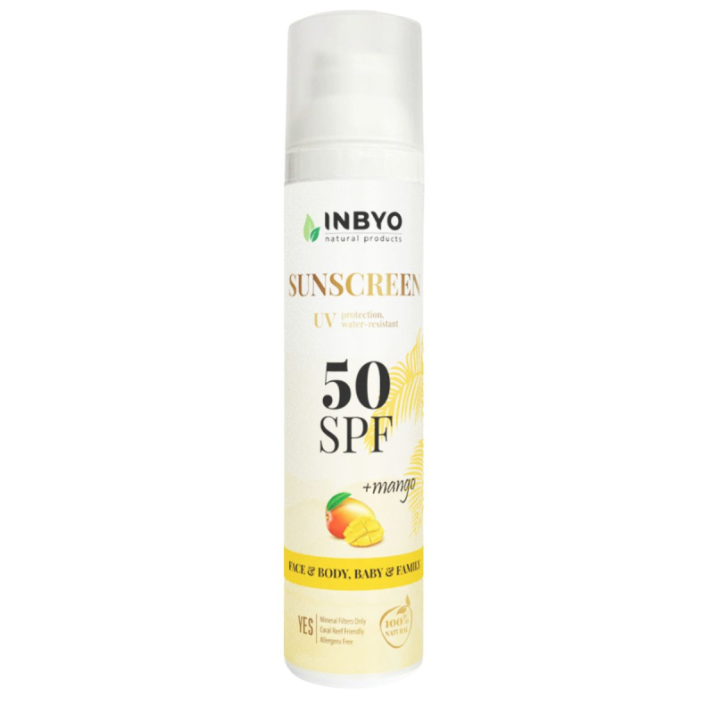 INBYO Prírodný krém na opaľovanie pre deti a dospelých na telo a tvár sladké mango 50SPF 100 ml