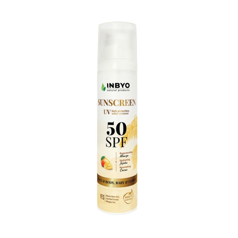 INBYO Prírodný krém na opaľovanie pre deti a dospelých na telo a tvár sladké mango 50SPF 100 ml