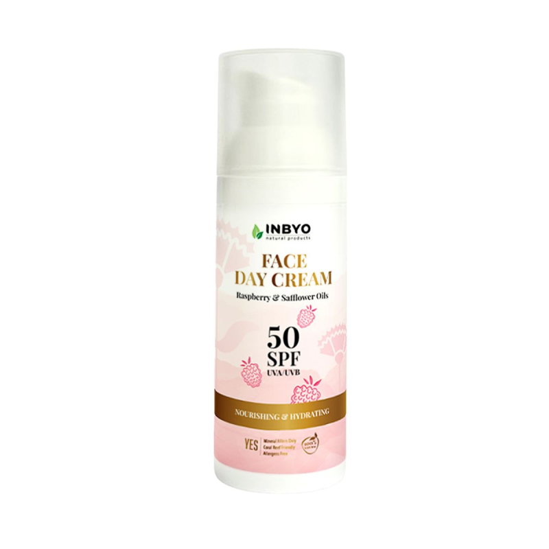 INBYO Hydratačný a výživný denný krém na tvár 50SPF s malinovým a svetlicovým olejom 50 ml