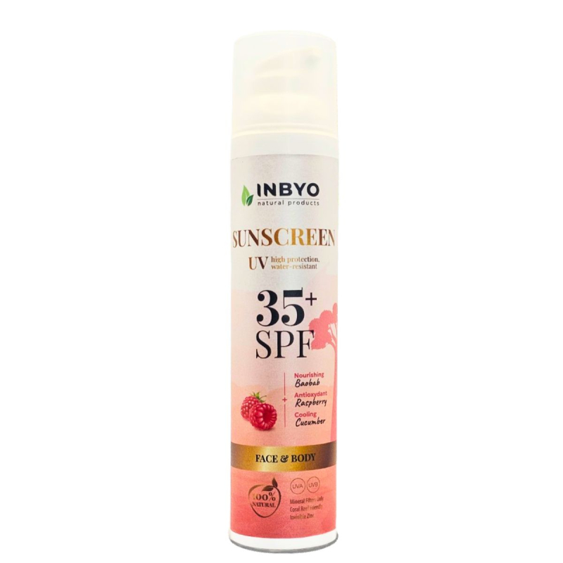 Солнцезащитный крем Inbyo SPF 35 с цинком и малиной, водостойкий, 100 мл