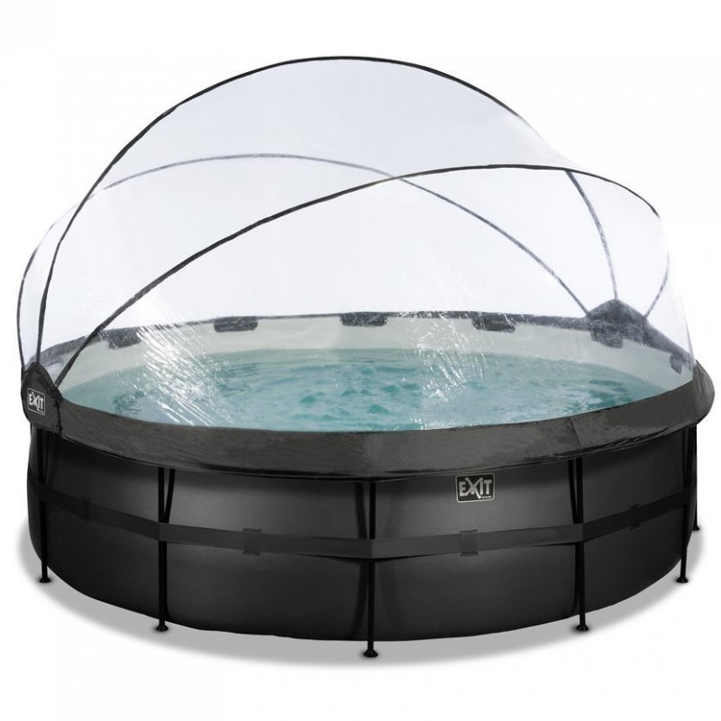 Bazén Exit ø457 x 122 cm s pískovou filtrací, krytem a tepelným čerpadlem 2,5 kW, barva černá, kůže