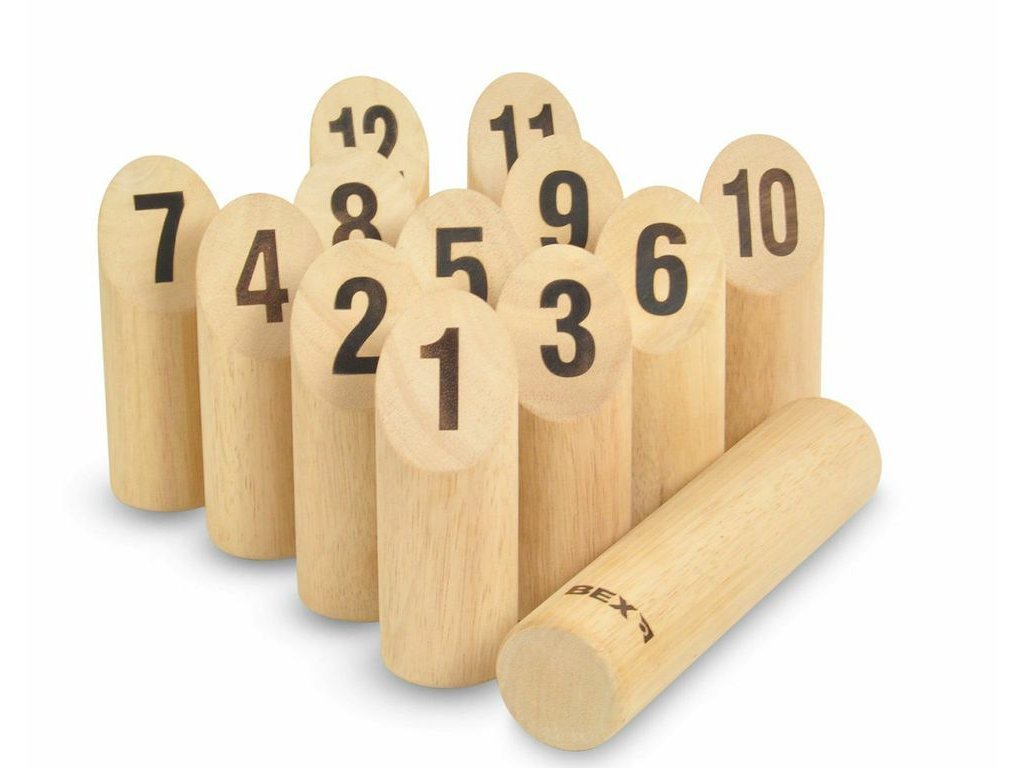 KUBB S ČÍSLY ORIGINÁL - známý jako "Molkky" - (DŘEVĚNÝ) - hra z kaučukového dřeva