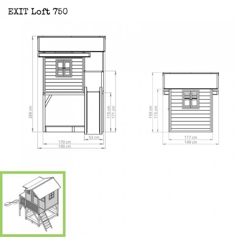 Zahradní cedrový domeček Exit Loft 750 modrý