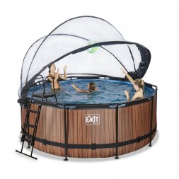 Bazén Exit ø360 x 122 cm s pískovou filtrací, krytem a tepelným č. 2,5kW, barva hnědá - dřevo
