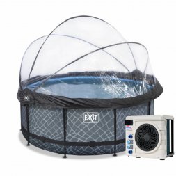 Bazén Exit ø360 x 122 cm s pískovou filtrací, krytem a tepelným čerpadlem 2,5kW, barva šedá - kámen