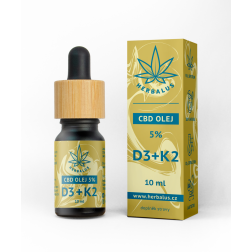 HERBALUS 5% CBD olej - s vitamíny D3+K2 10 ml