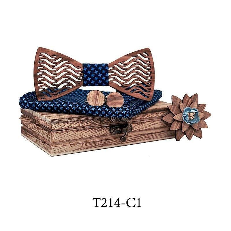 Mahoosive Dřevěný motýlek s kapesníčkem a manžetovými knoflíčky T214