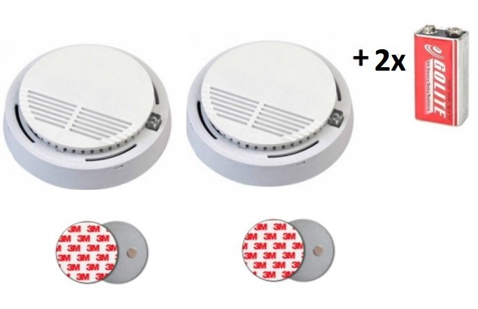 2x Požární hlásič a detektor kouře VIP-909 EN14604 s 9V baterií zdarma + 2x Samolepící magnetický držák pro hlásiče