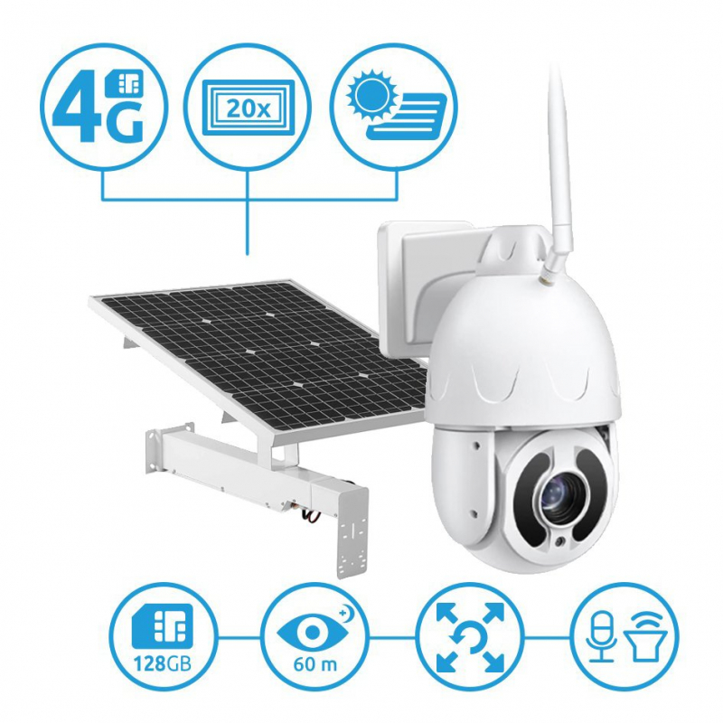 4G PTZ IP kamera Secutek SBS-NC67-20X se solárním dobíjením - 1080p, 60m IR, 20x zoom
