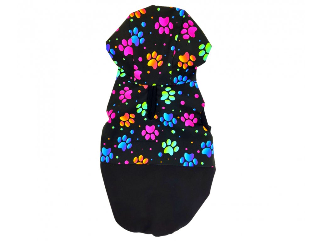 Zateplená softshellová bunda pro psa, nepromokavá - vzor "barevné tlapky", velikost L