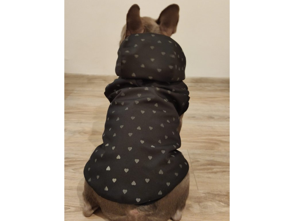 Zateplená softshellová bunda pro psa, nepromokavá - vzor "reflexní srdíčka", velikost L