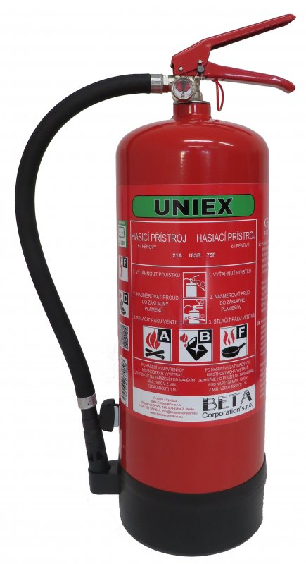 UNIEX Pěnový hasicí přístroj F6 BETA WLi - 6L hašení lithiových baterií