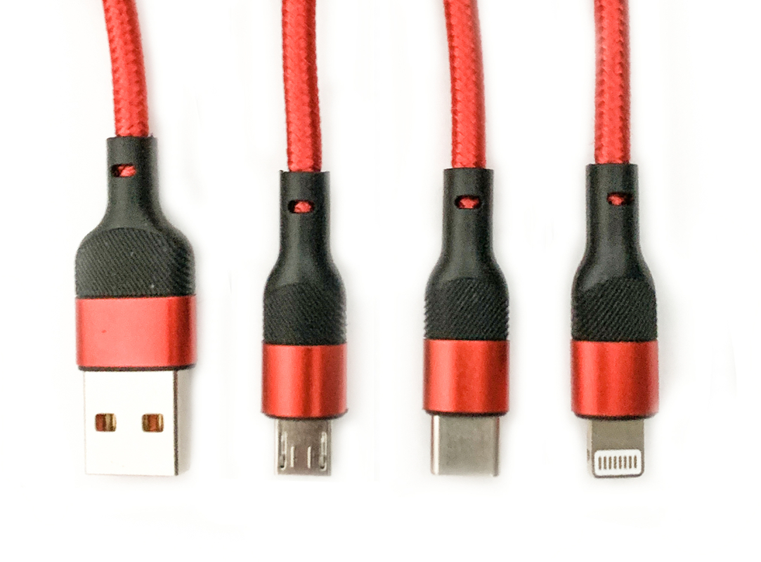 3v1 USB kabel s microUSB, Type-c a Lightning konektorem, 1.25 metrů