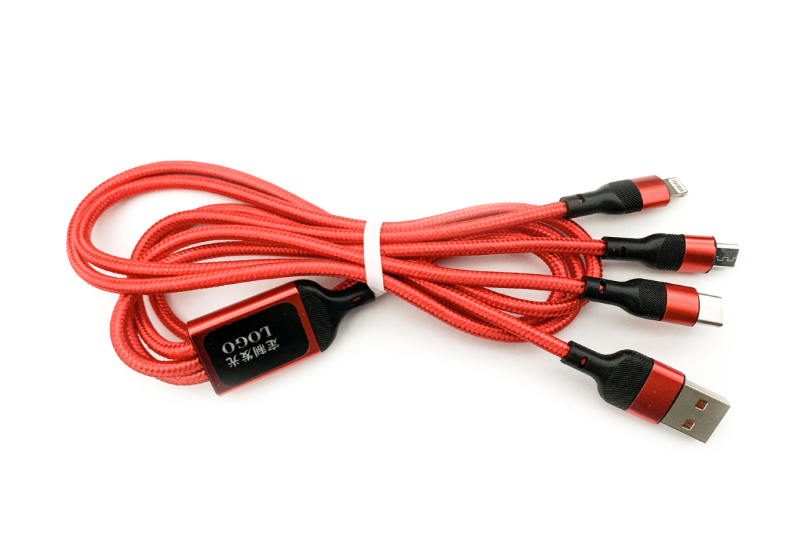 3v1 USB kabel s microUSB, Type-c a Lightning konektorem, 1.25 metrů