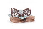 Mahoosive Dřevěný motýlek s kapesníčkem a manžetovými knoflíčky T205