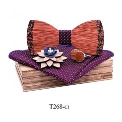 Mahoosive Dřevěný motýlek s kapesníčkem a manžetovými knoflíčky T268