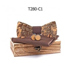 Mahoosive Dřevěný motýlek s kapesníčkem a manžetovými knoflíčky T280