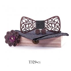 Mahoosive Dřevěný motýlek s kapesníčkem a manžetovými knoflíčky T329