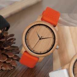 Dřevěné hodinky BOBO BIRD B08 - oranžový pásek
