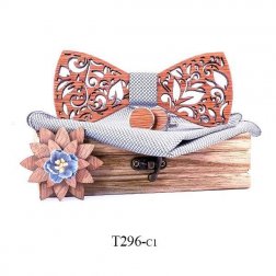 Mahoosive Dřevěný motýlek s kapesníčkem a manžetovými knoflíčky T296