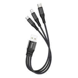 3v1 USB kabel s microUSB, Type-c a Lightning konektorem, 0.25 metrů