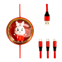 Roztahovací USB kabel 3v1 s microUSB, Type-c a Lightning konektorem, s motivem, 1,2 metrů