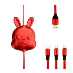 Roztahovací USB kabel 3v1 s microUSB, Type-c a Lightning konektorem, s motivem, 1,2 metrů