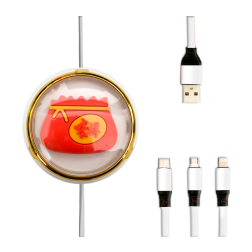 Roztahovací USB kabel 3v1 s microUSB, Type-c a Lightning konektorem, s motivem, 1,2 metrů