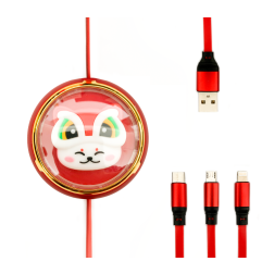 Roztahovací USB kabel 3v1 s microUSB, Type-c a Lightning konektorem, s motivem, 1,2 metrů