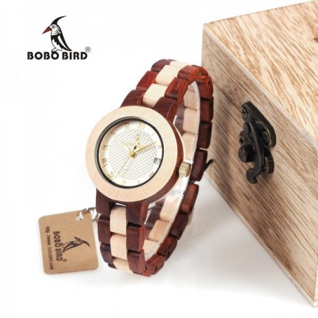 Dřevěné hodinky BOBO BIRD 2017 - Přírodní, bílé - Červené dřevo