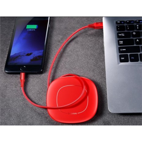 KB22 navíjející USB kabel lightning extra odolný, Červená, 1,2m Červená