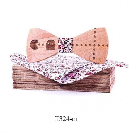 Mahoosive Dřevěný motýlek s kapesníčkem T324 