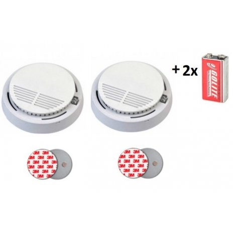 2x Požární hlásič a detektor kouře VIP-909 EN14604 s 9V baterií zdarma + 2x Samolepící magnetický držák pro hlásiče 