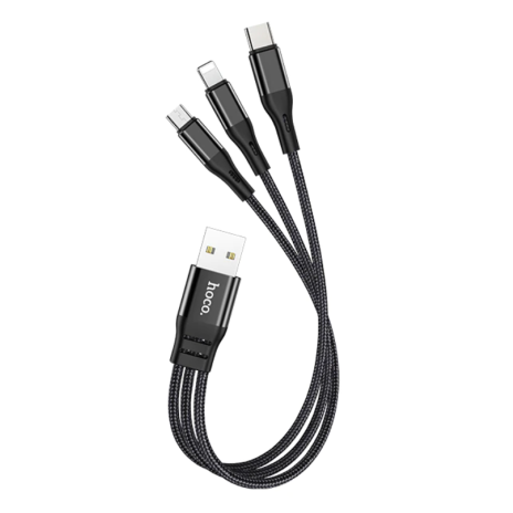 3v1 USB kabel s microUSB, Type-c a Lightning konektorem, 0.25 metrů 