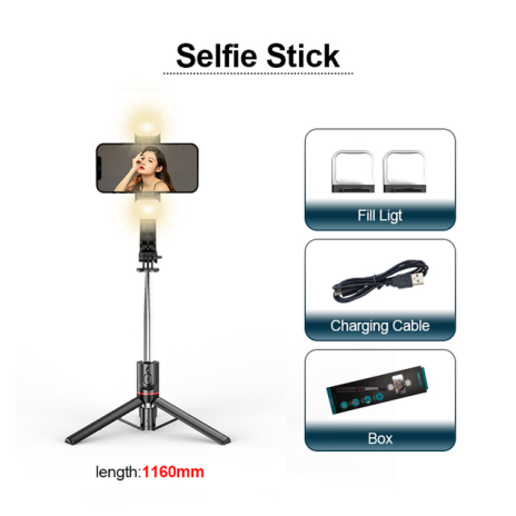 Selfie tyč s Bluetooth + LED světla a stojánek 