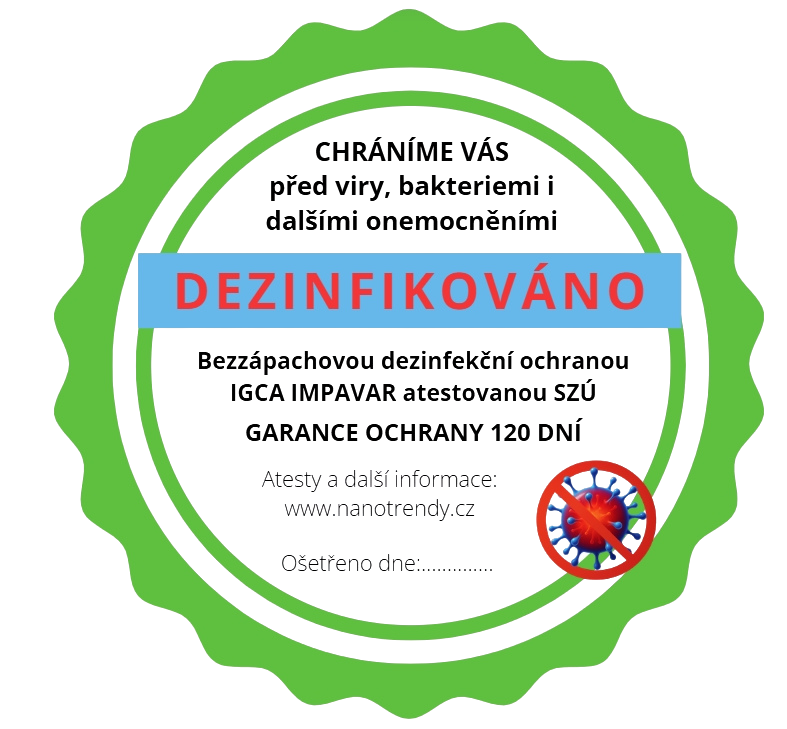 Informační samolepka „Ošetřeno antivirovou ochranou IMPAVIR“