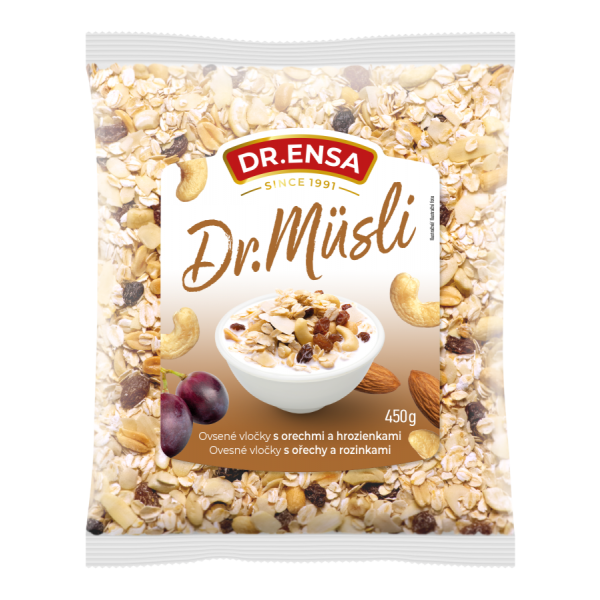 Ovsené vločky s orechmi a hrozienkami 450 g 