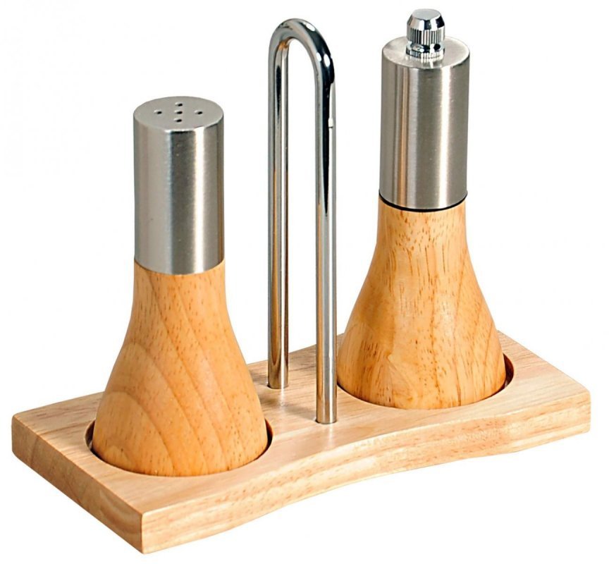 Kesper Stolní sada mlýnku na pepř a slánky, výška 13 cm, gumovníkové dřevo a nerezová ocel