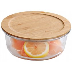 Kesper Skleněná kulatá dóza na potraviny s bambusovým víkem, 17 x 5 cm