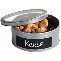 Kesper Kovová dóza s průhledným víkem a popisovací etiketou, průměr 20 cm