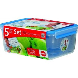 Sada 5ks dóz na potraviny 0,15L/0,25L/0,55L/1,0L/3,7L CLIP AND CLOSE, EMSA