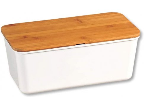 Kesper Úložný box na chléb s prkénkem z bambusu, bílý, 36 x 20 x 14 cm 