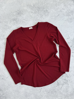 Tričko s dlouhým rukávem do V - Červené (modal, bavlna)