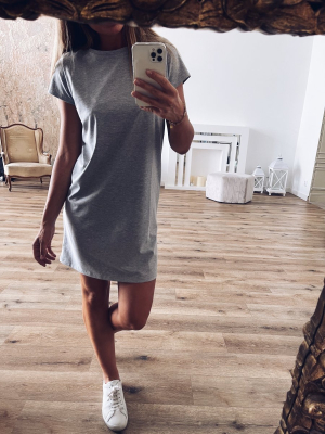 Basic šaty bavlněné - Světle šedý melír