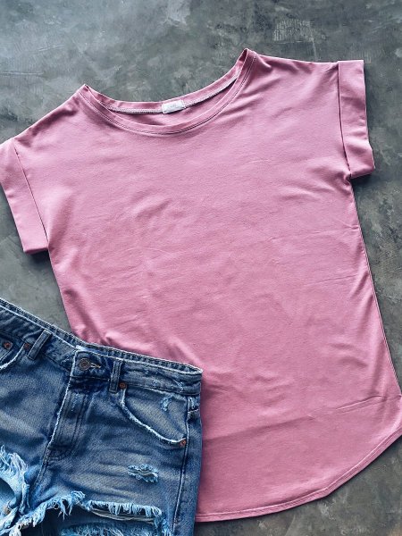 Bavlněné basic tričko - Růžové One size