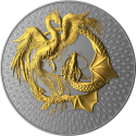 PHOENIX AND DRAGON Ruthenium Dark Gilded 2 oz stříbrná mince 2024